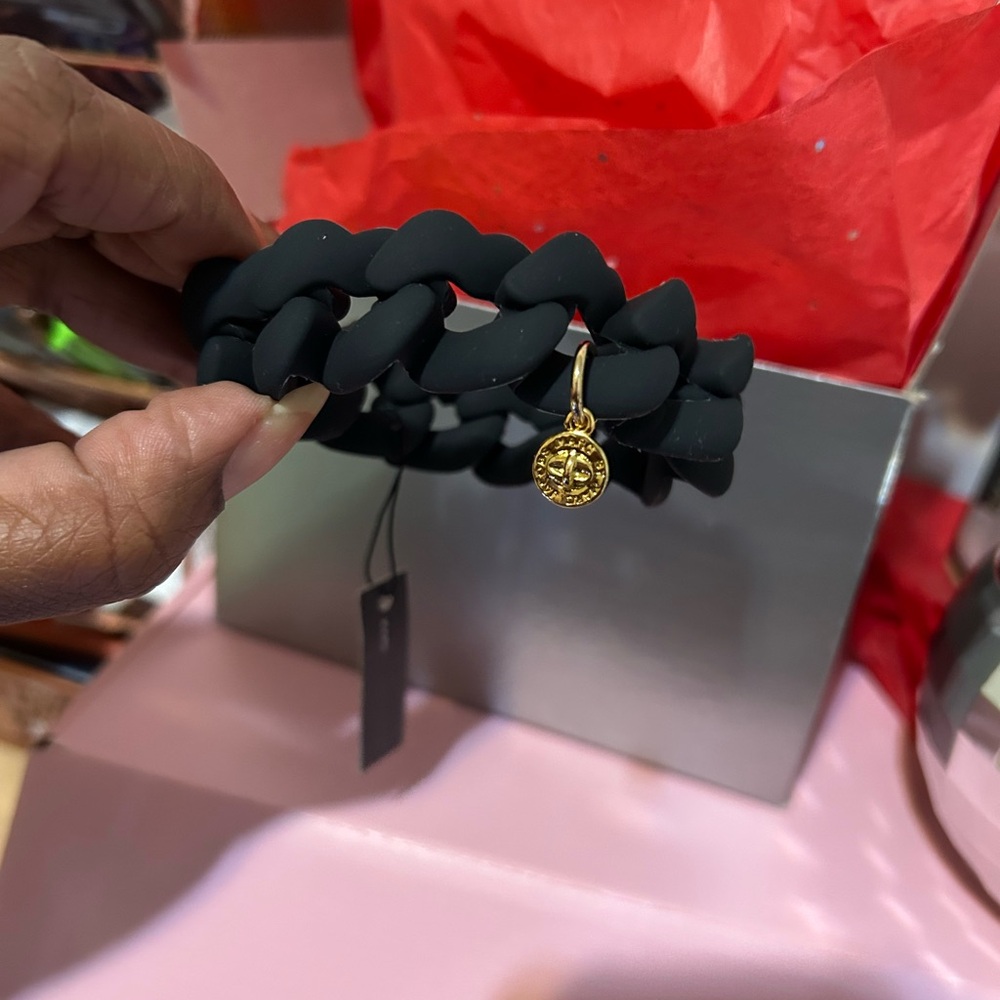 Marc Jacobs Black Chain Bracelet with Gold Charm